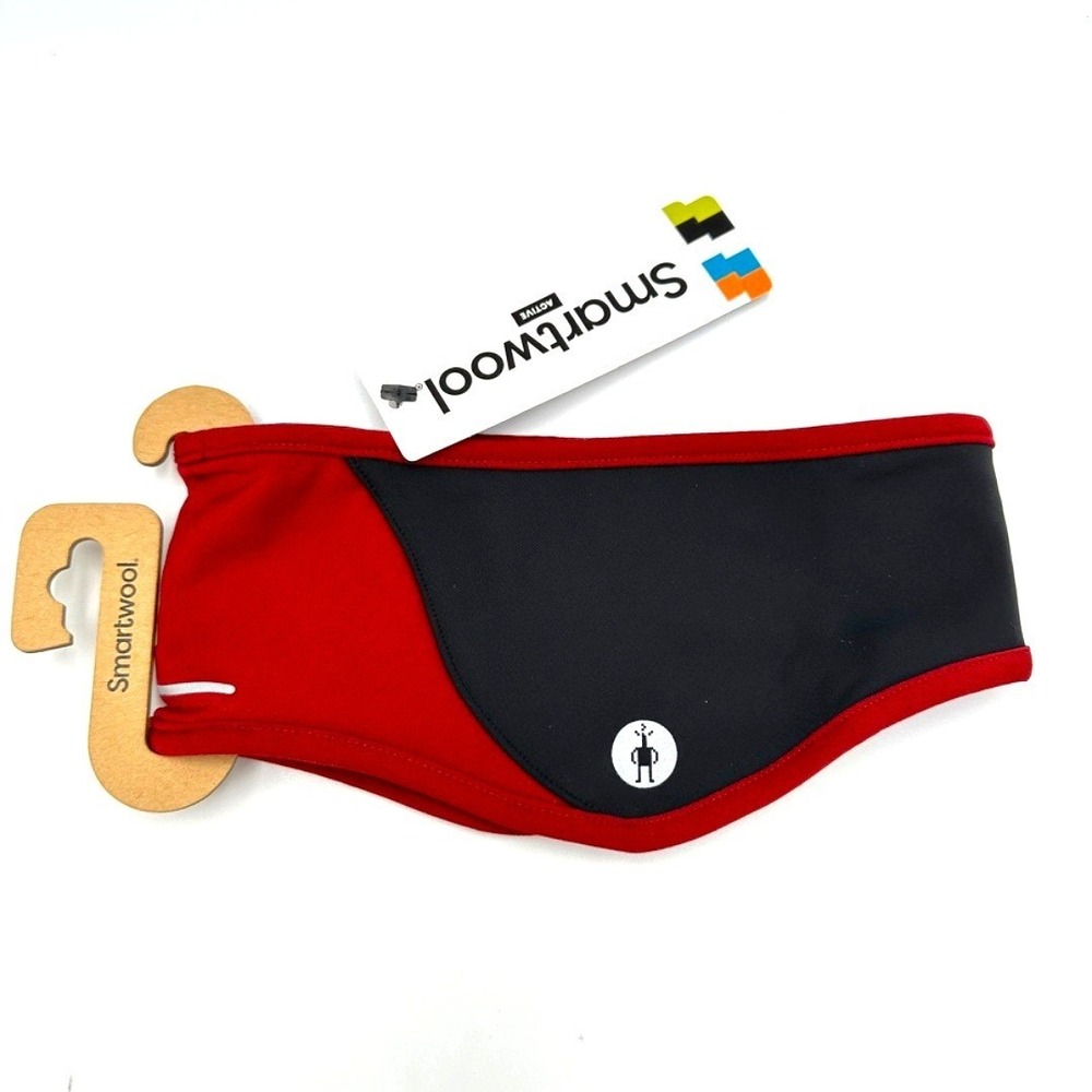Smartwool Active Wind Headband Red Black Merino Wool Blend Winter Running NWT